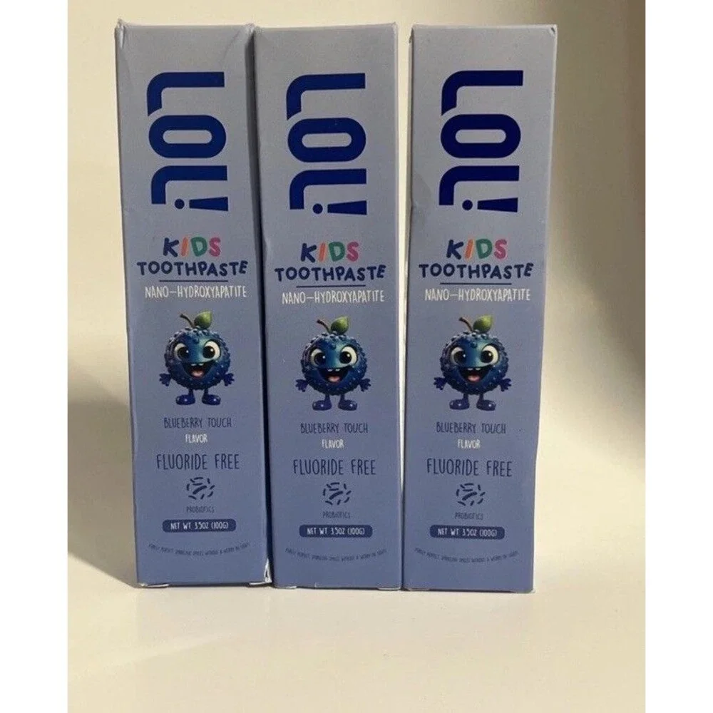 3x LOL! Kids Toothpaste Fluoride Free Nano Hydroxyapatite Blueberry EXP 10/28